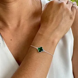 PULSEIRA PRATA TREVO VERDE ESMERALDA INSPIRAÇÃO