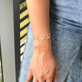 Pulseira Dourado Coração Vazados Grande