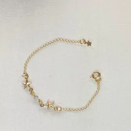 Pulseira Dourada Infantil Estrelas e Zirconia