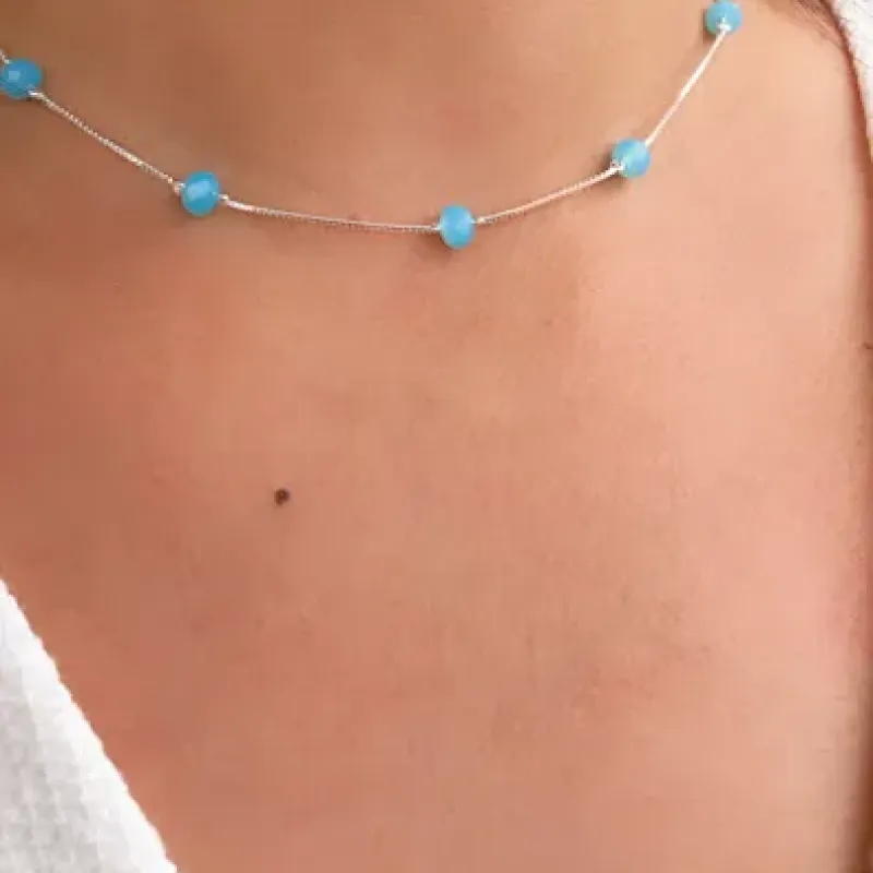 GAR PRATA CHOKER ZIRCÔNIA AZUL