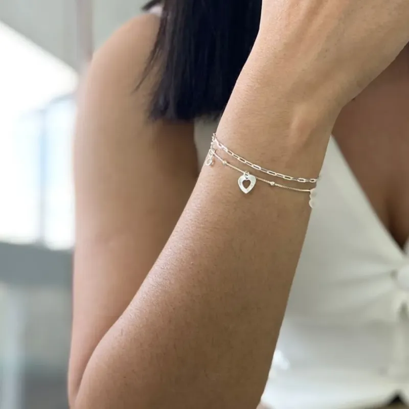 PULSEIRA PRATA DUPLA CARTIER CORAÇÃO