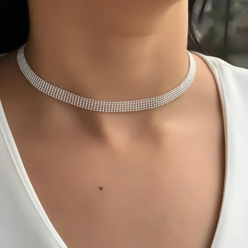 Gargantilha Prata Choker Malha