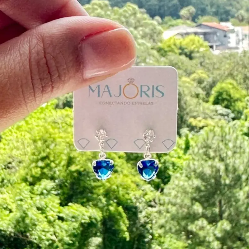 BRINCOU PRATA ESTRELA EM ZIRCONIA AZUL