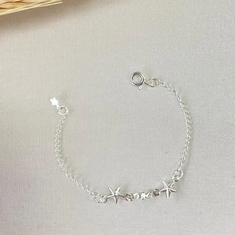 Pulseira Prata Infantil Estrelas e Zirconia