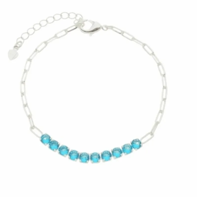 Pulseira Elo com Pedra Azul Tiffany Banhado a Prata 925 Hipoalérgica