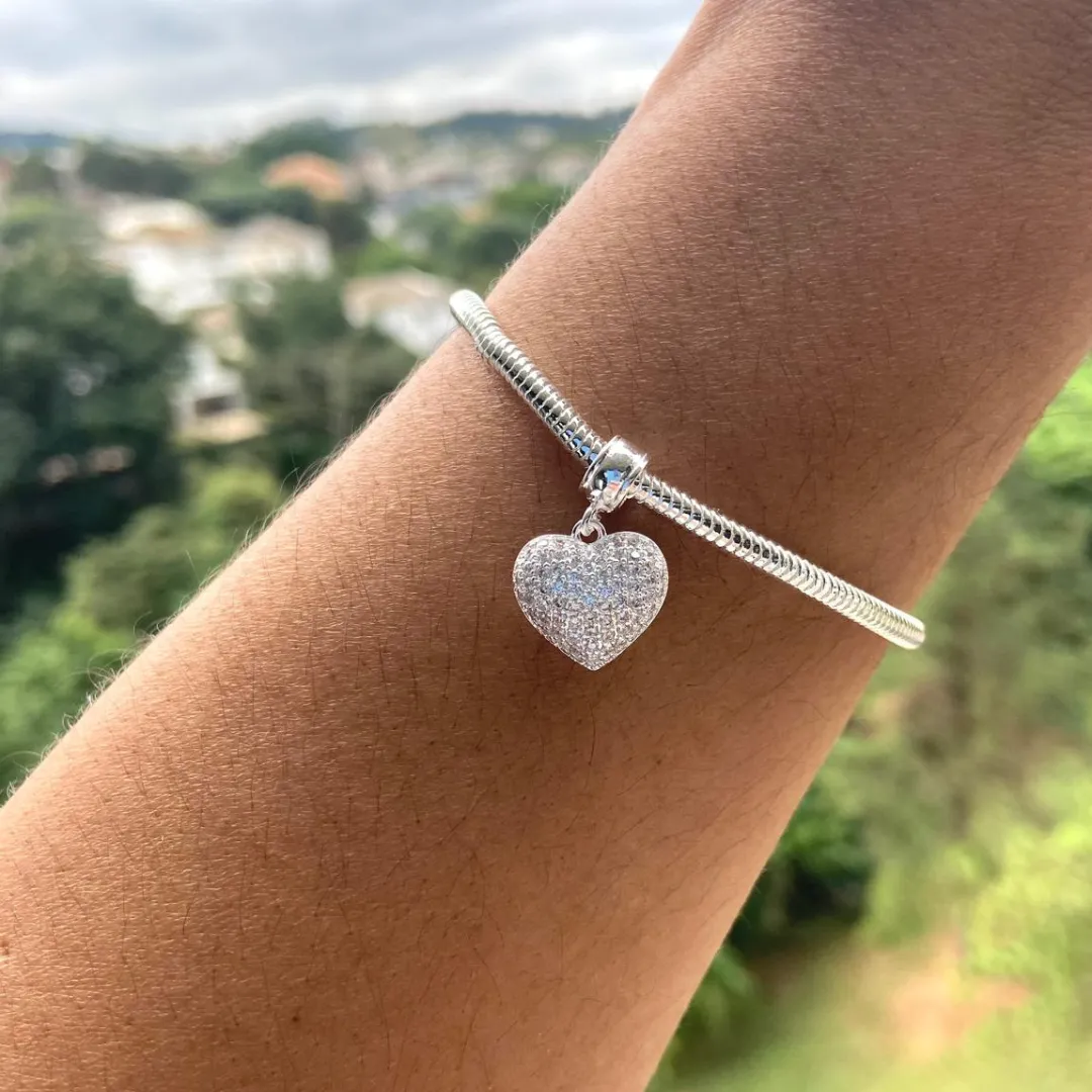 PULSEIRA PRATA GROSSA CORAÇÃO CRAVEJADO