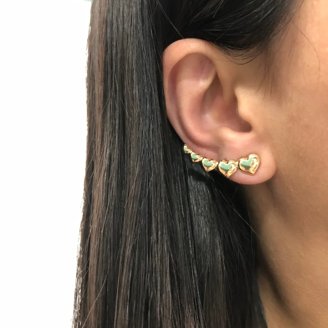 BRINCO DOURADO EAR CUFF CORAÇÕES