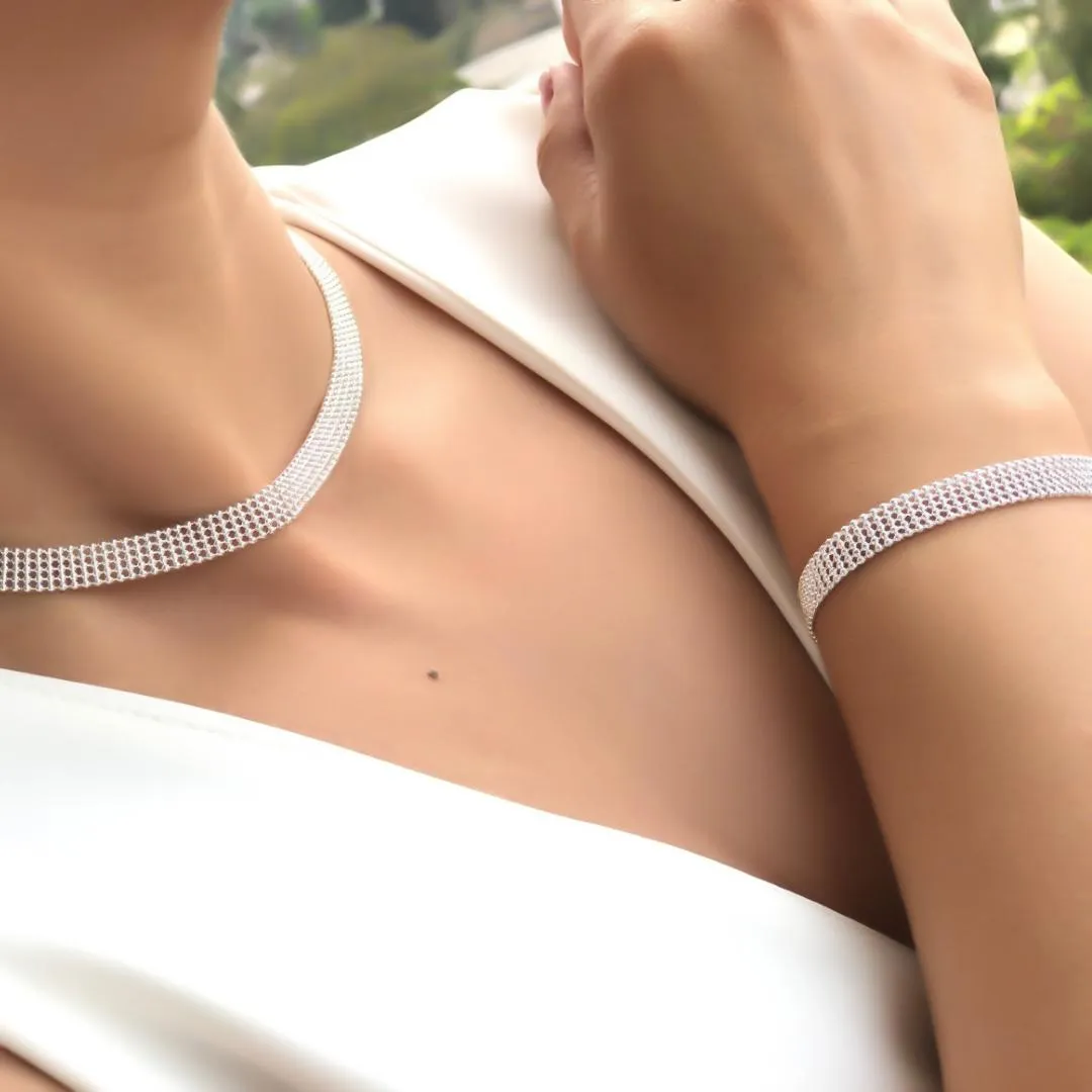 Gargantilha Prata Choker Malha