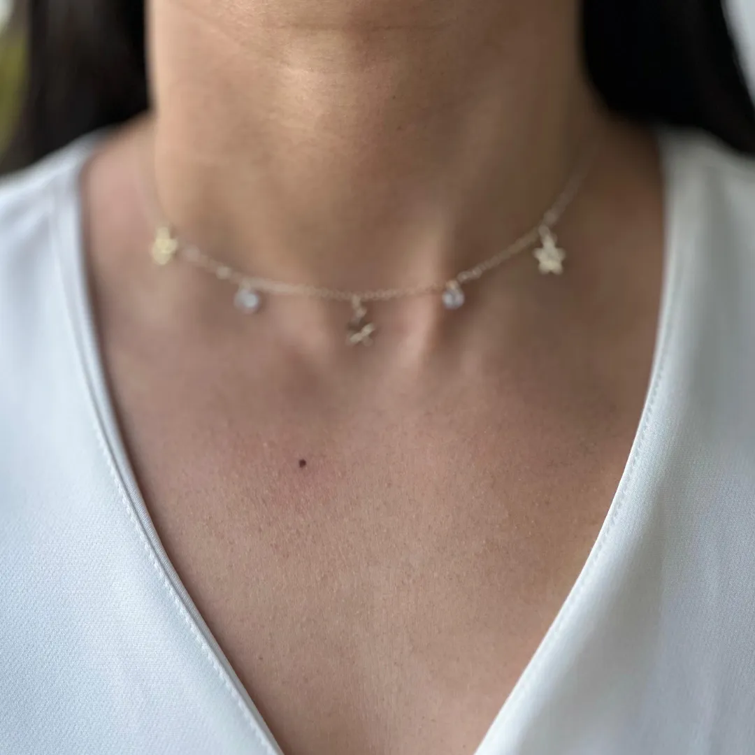 GARGANTILHA DOURADA CHOKER ESTRELAS COM PONTOS DE LUZ