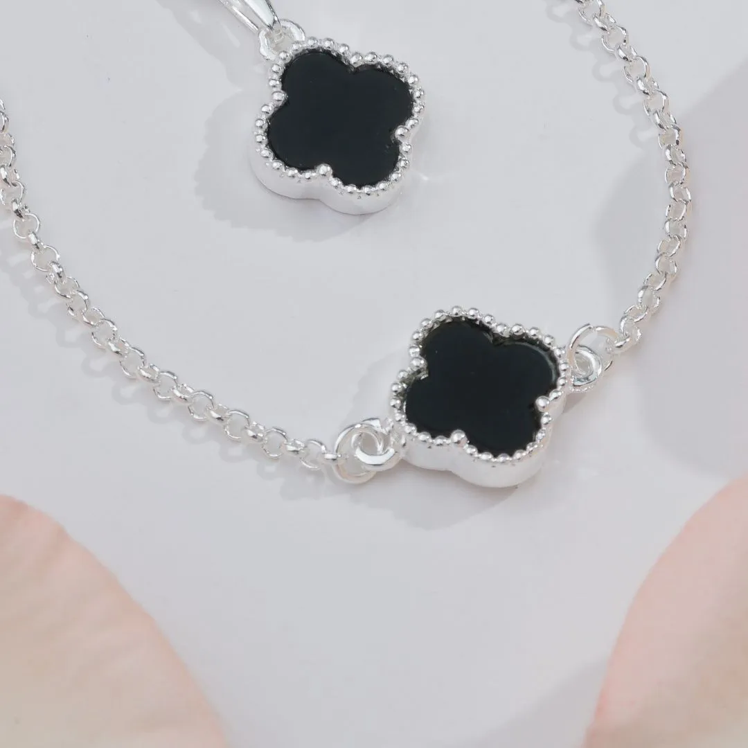 PULSEIRA PRATA TREVO PRETO INSPIRAÇÃO