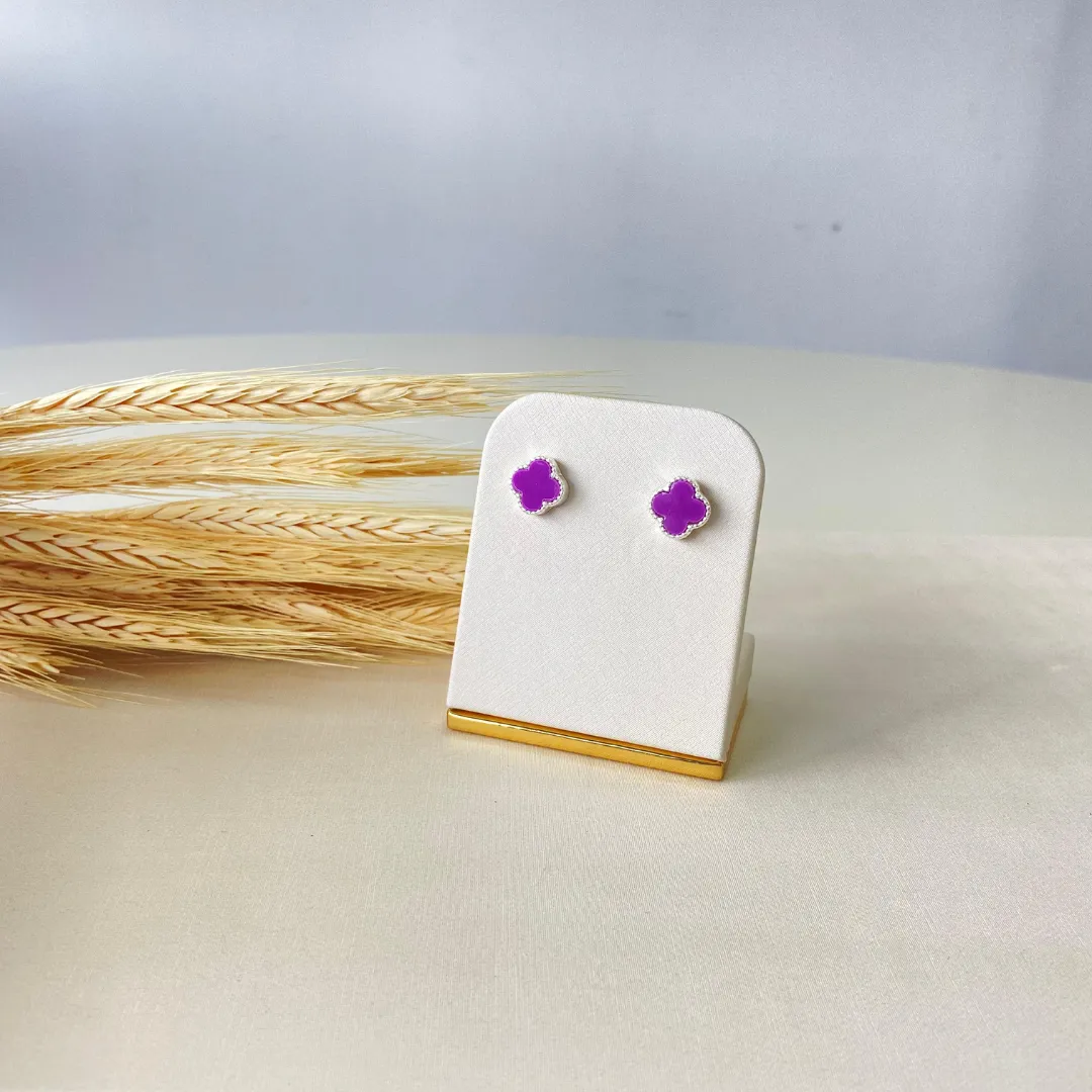 BRINCO PRATA TREVO ROXO INSPIRAÇÃO VAN CLEEF