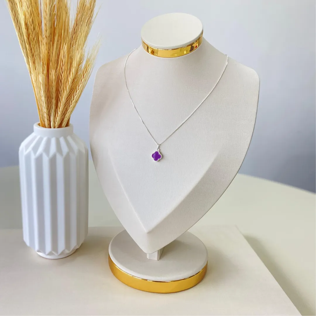 GARGANTILHA PRATA TREVO ROXO INSPIRAÇÃO VAN CLEEF