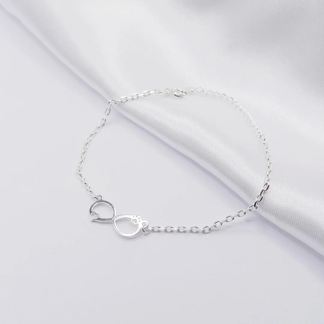 PULSEIRA PRATA INFINITO COM DETALHE PATINHA E CORAÇÃO